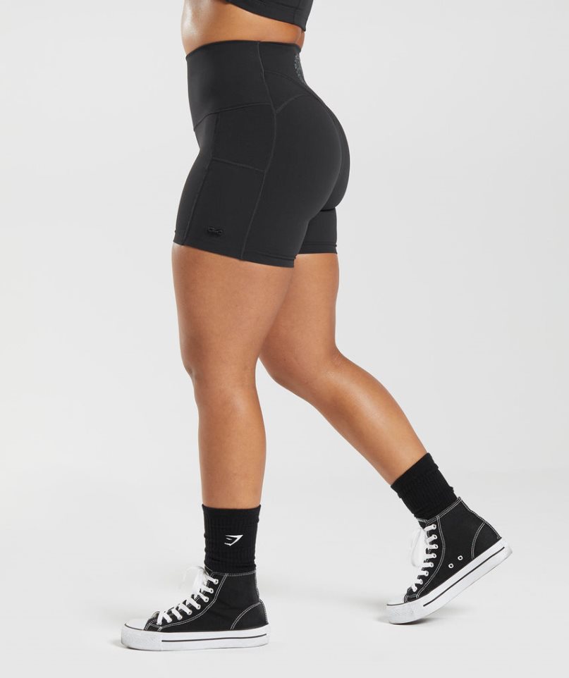 Women's Gymshark Legacy Ruched Tight Shorts Black | NZ 5GHSWR